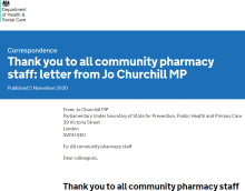 Thank you to all community pharmacy staff: letter from Jo Churchill MP